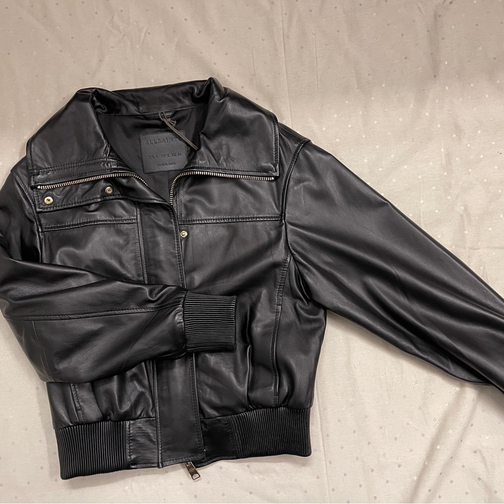 ALLSAINTS Etta Regular Fit Leather Jacket UK 6 US 2 NWT - Picture 11 of 15